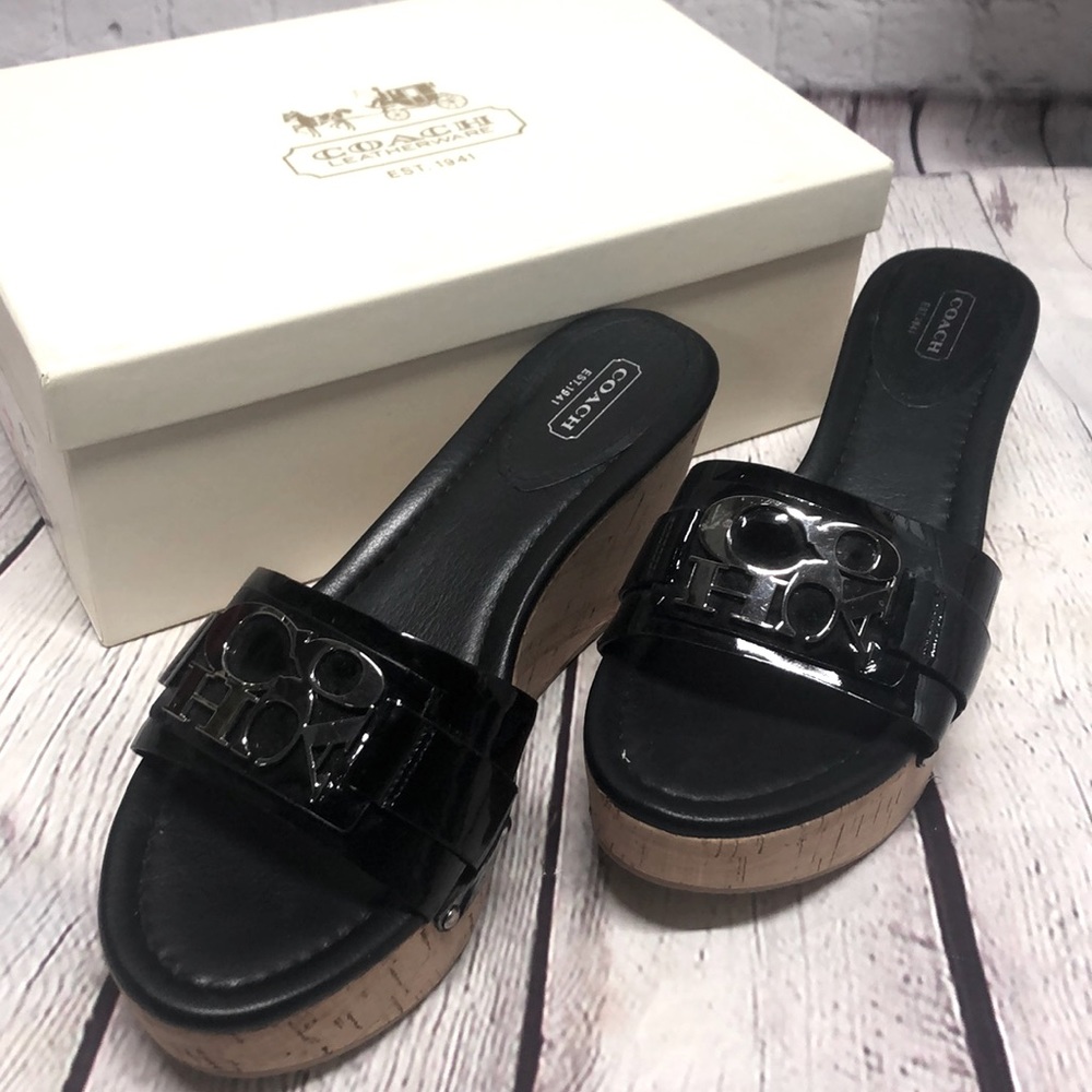 Coach Black cork wedge